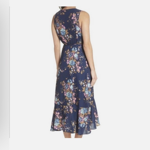 Charles Henry Sz Med Floral Ruffle Wrap Midi Dress Side Tie Sleeveles Navy NWOT - Picture 12 of 12